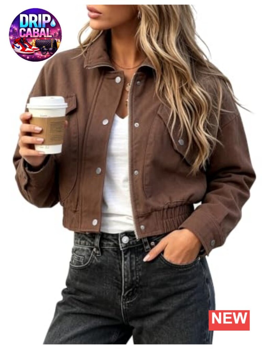 Women's Cropped Bomber Jacket Button Front Pockets Twill Utility